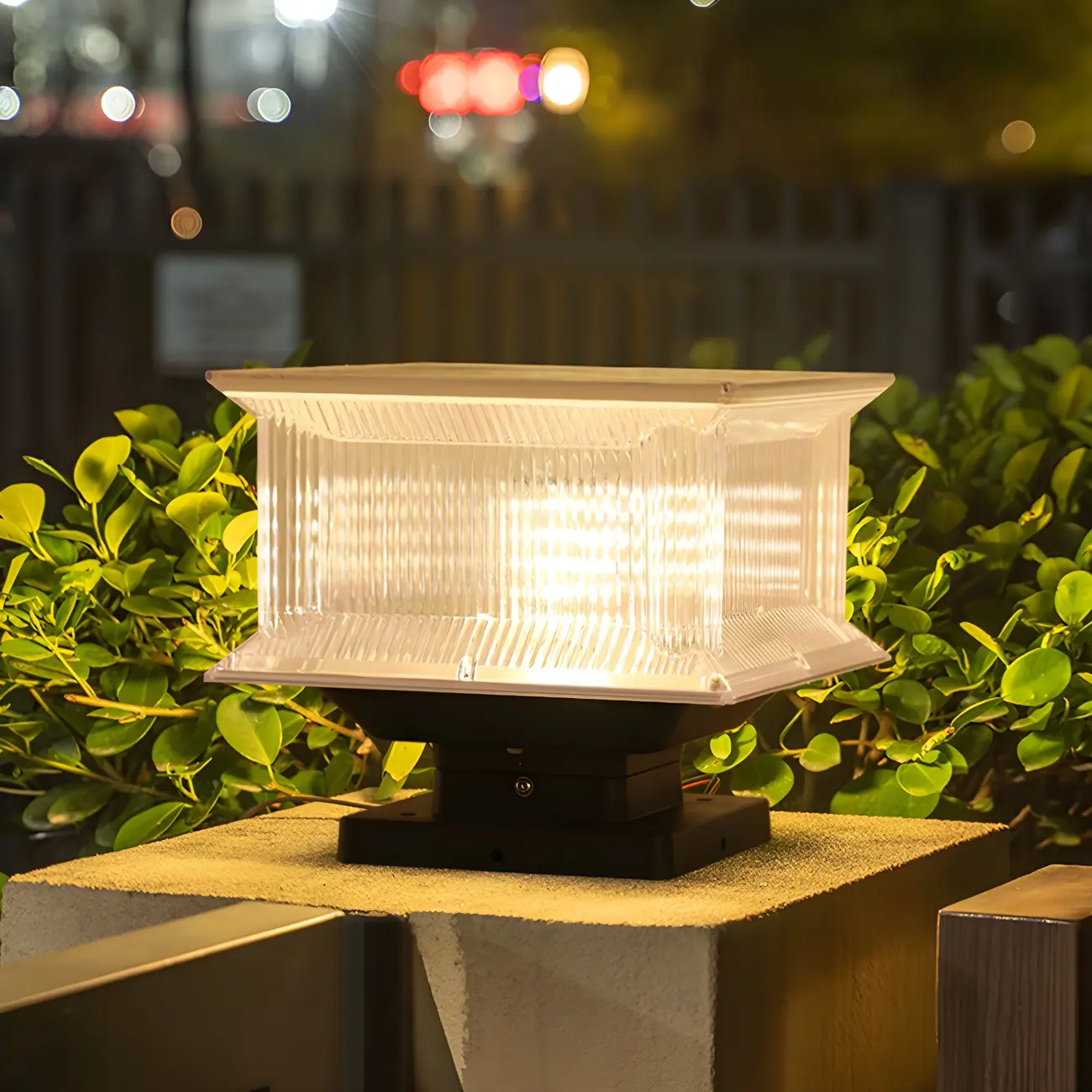 Modern Geometric Clear Shade Solar Outdoor Post Lights