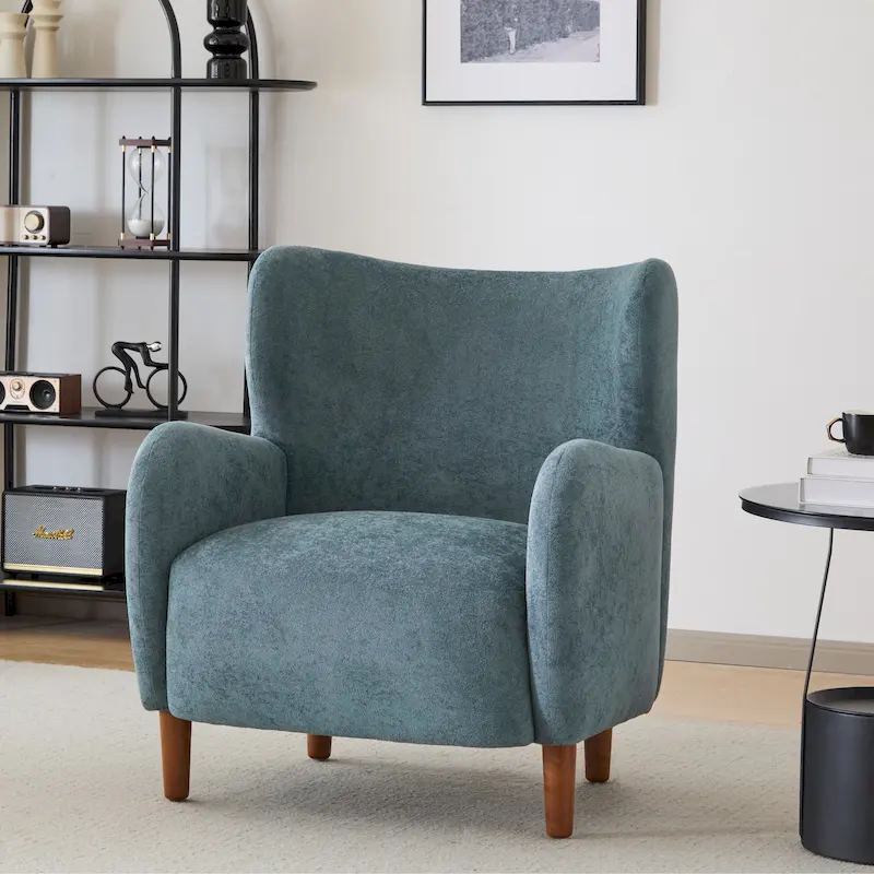 Upholstered Wingback Club Chair with Plush Velvet and Solid Wood Legs