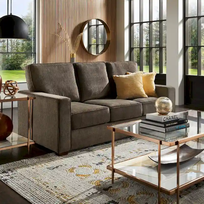 Fabric-cushioned square armchair sofa