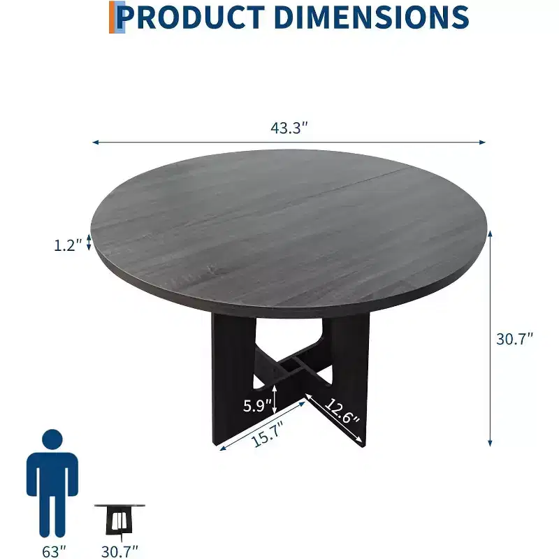 Round table dining table, 43 inches, family dining table, three-color, multi-person floor-standing sturdy and durable dining table