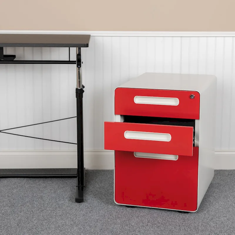 3-Drawer Mobile Locking File Cabinet – White/Red, White/Charcoal, Gray, White, Black