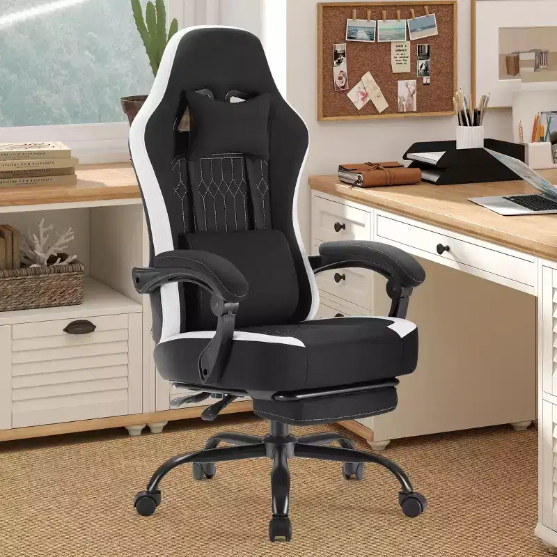 TUYOHW Ergonomic Office Chair with Padding Armrest, Gaming Chair with Lumbar Support, Swivel Rolling Chair with Wheels for Home, Office