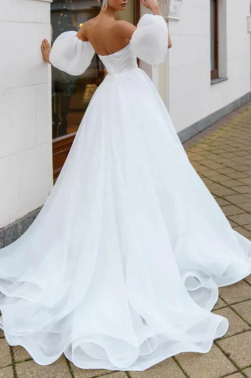 A Line Sweetheart White Hall Casual Wedding Dress Simple Bridal Gowns