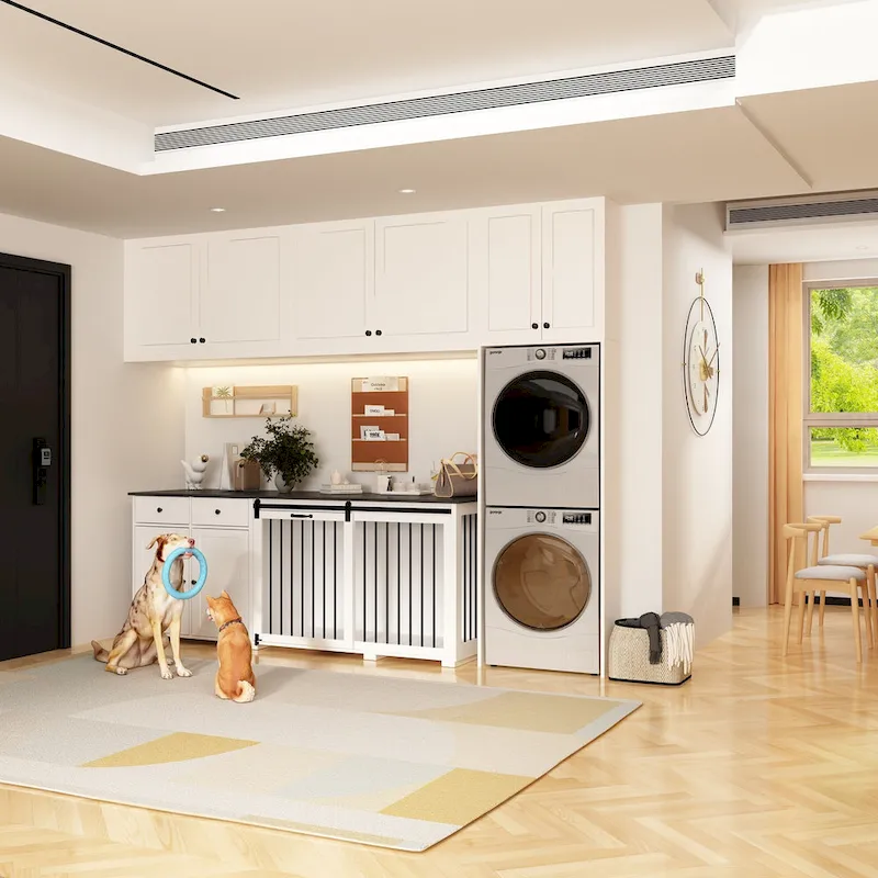 Storage Sideboard with Pet House Modern Home Essential in Black/White