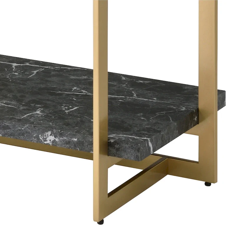 Lovell Glam Gold and Black 51-inch Faux Marble 1-Shelf Sofa Table by