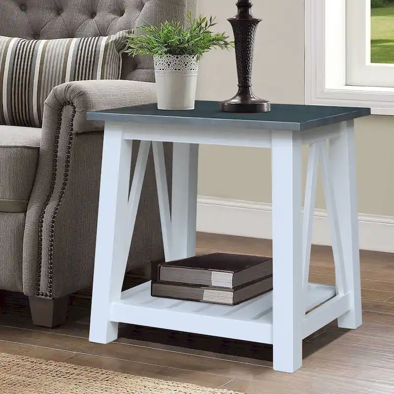 Solid Wood Side Table with Shelf