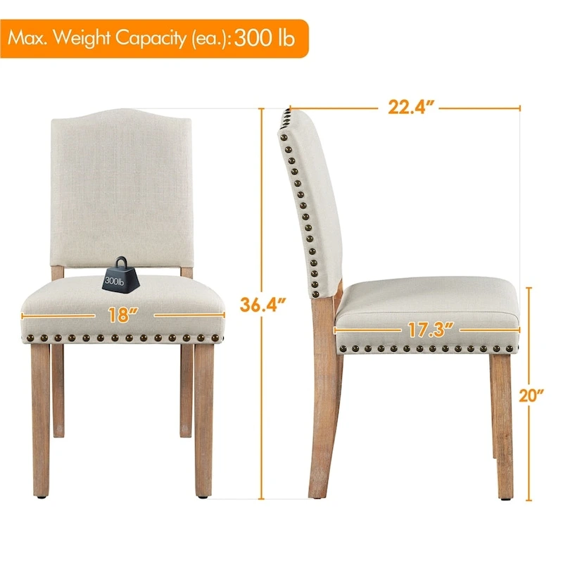 Yaheetech 2PCS Dining Chairs Upholstered Kitchen Chairs with Nailhead Trim - 18 L  22.5 W  36.5 H