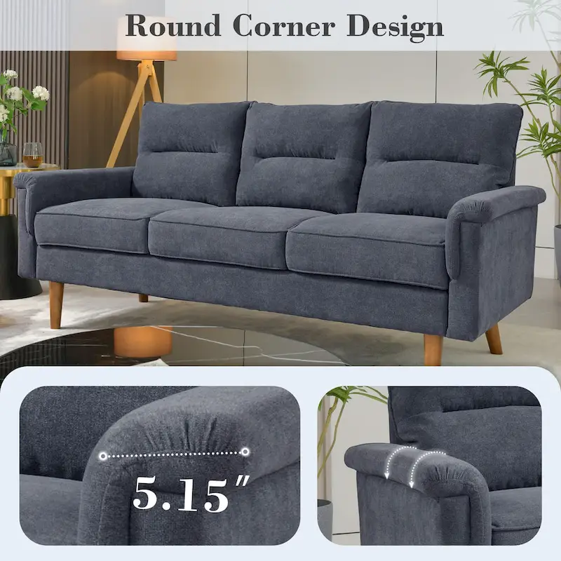 Brown Faux Leather 3-Seater Sofa with Wood Legs