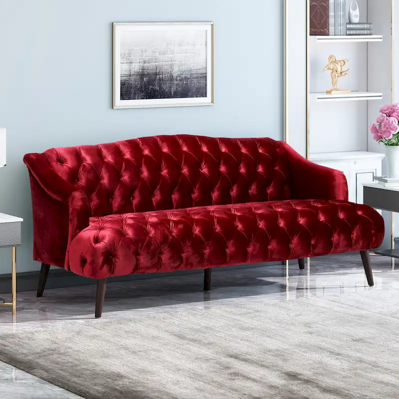 Modern 73.25 Button Tufted 3-Seater Sofa with Birch Legs