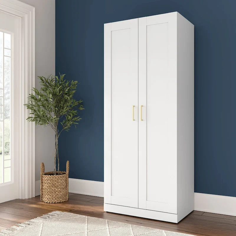 White Tall Storage Cabinet with Doors, 2-Door, Single-User