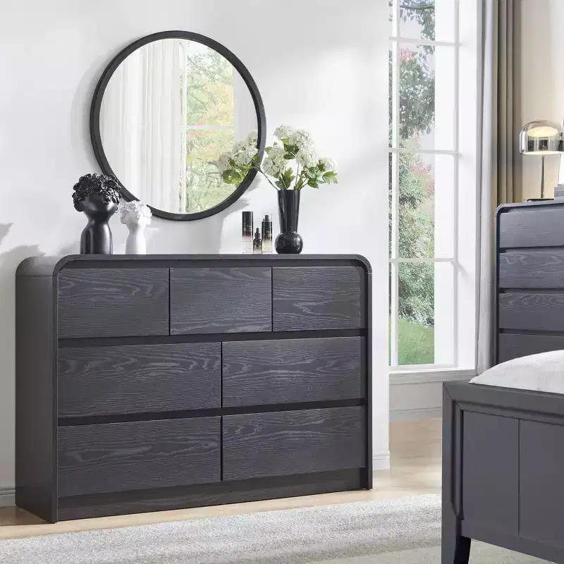 SinCiDo Modern 7 Drawers Dresser 47 Wide Chests of Drawers w/ Curved Profile Design Natural Texture for Bedroom,Living Room