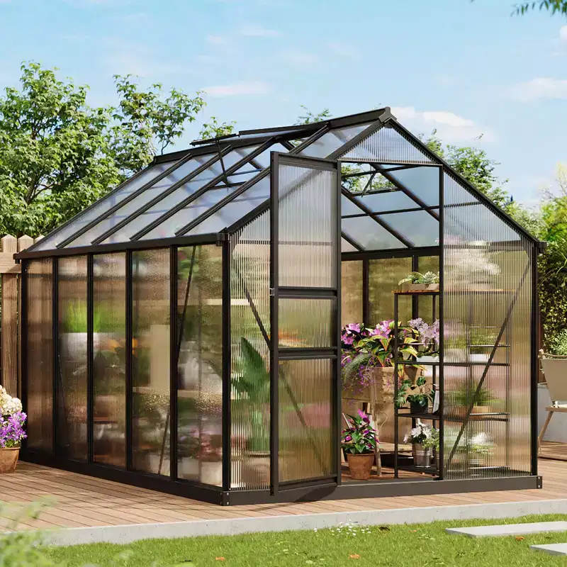 Outdoor Greenhouse 6x10 FT, Polycarbonate Walk-in Garden House with Vented Roof, Frame for Patio, Backyard Gardening & Plant Protection from Wind