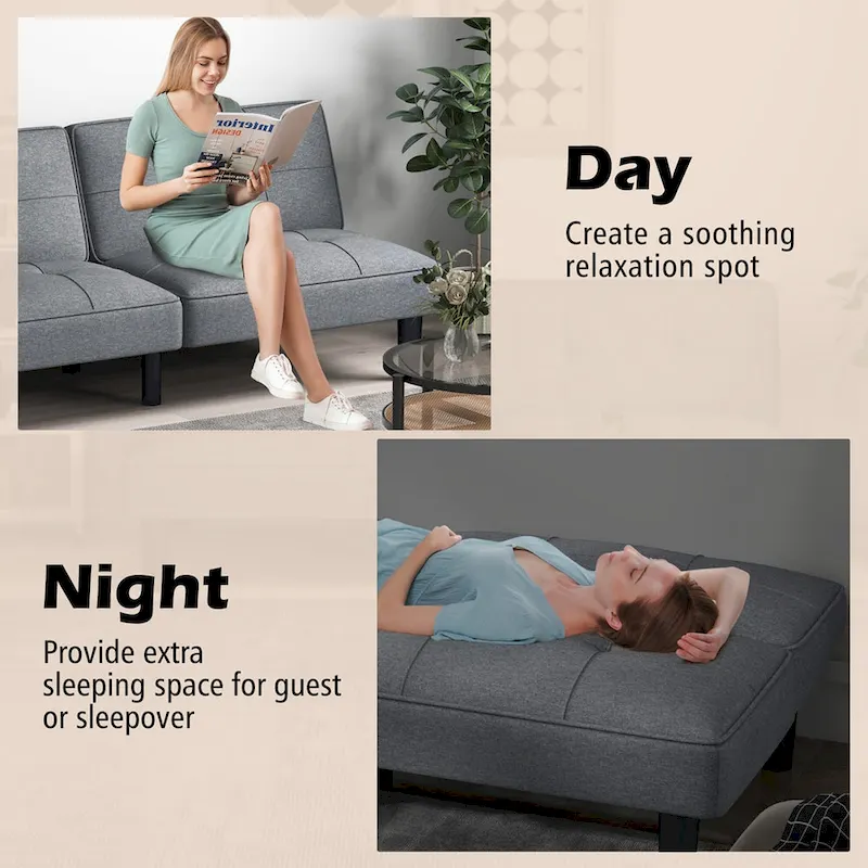 Convertible Folding Futon Sofa Bed with 6-Position Adjustable - See Details