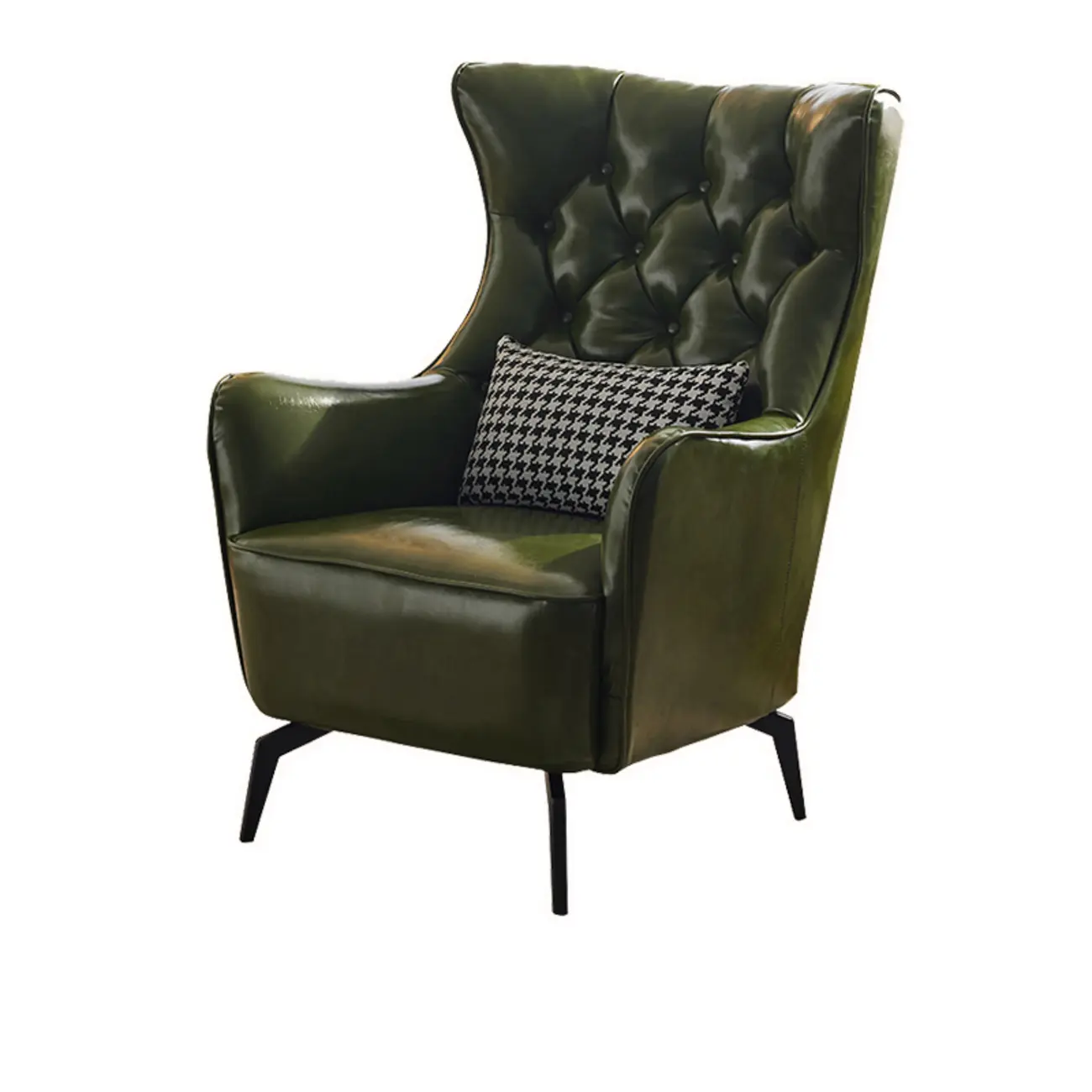 Modern Oiled Leather Tufted Wingback Accent Chair with Arms