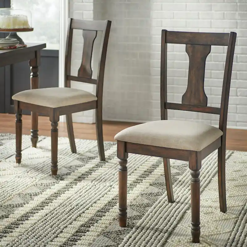 Farmhouse Upholstered Dining Chairs, Set of 2 – Weathered Grey / Rustic Brown / Driftwood