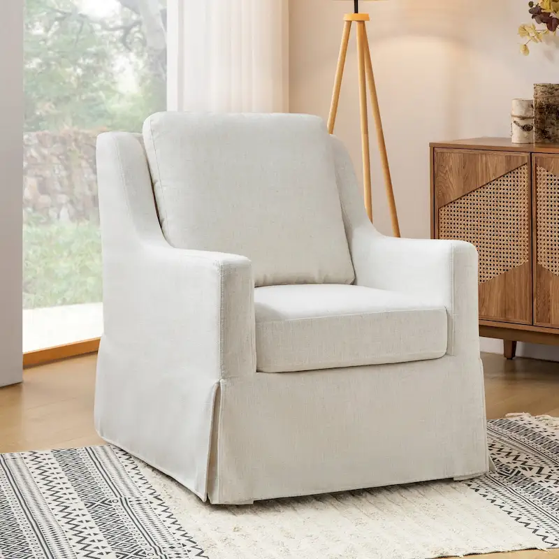 Stan Farmhouse Slipcover Rocking Swivel Chair by