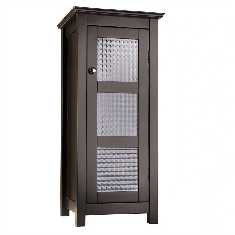 Home Wooden Bathroom Cabinet Floor & Glass Door Brown - 13D x 13.5W x 30.5H