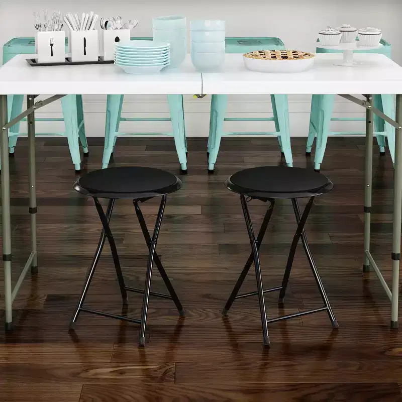 Lavish Home Set of 2 Folding Bar Stools, Heavy-Duty 18 in. Stools with 225lb Capacity and Padded Seats for Dorm, Recreation or Game Room