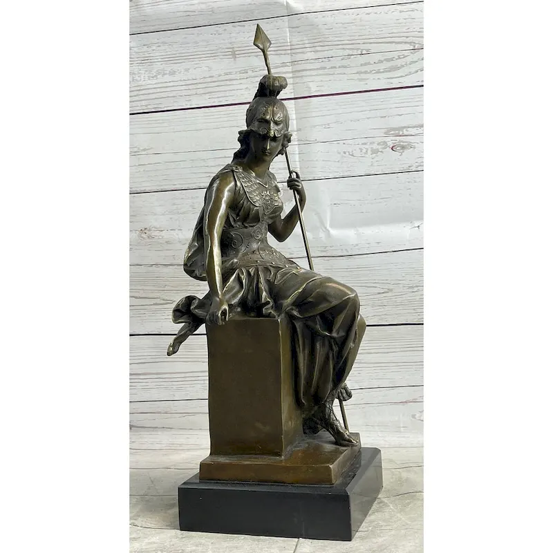 Athena Greek Goddess Of Athens Bronze Sculpture Statue Figure On Marble Base