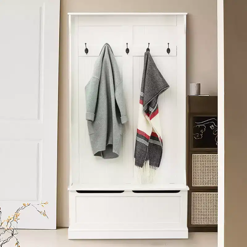 LuxenHome White MDF Hall Tree with Storage Bench