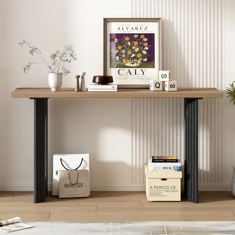 Black / Natural Round Hollow Leg Console Table