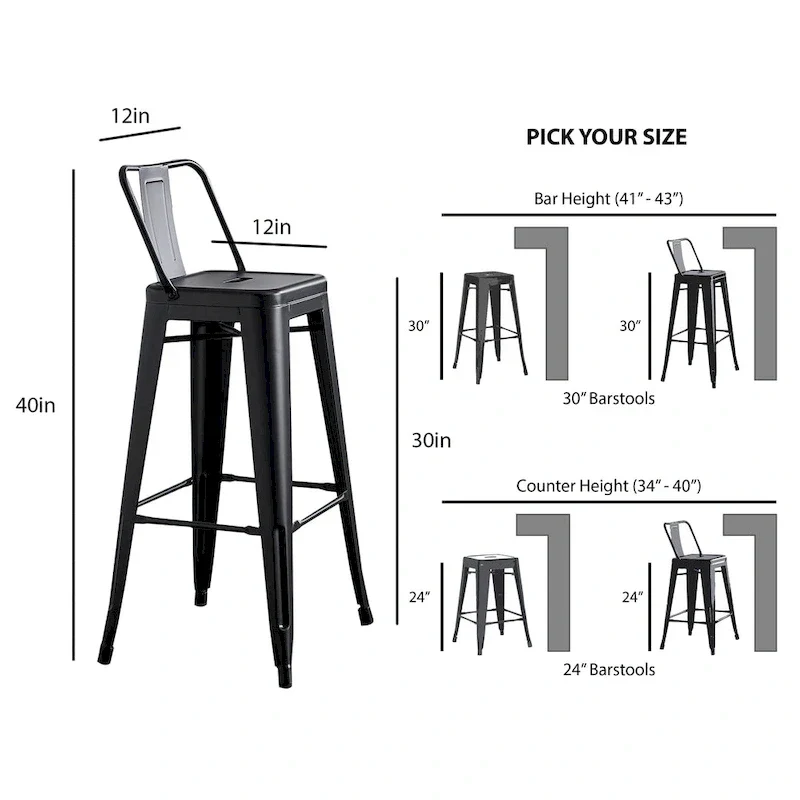 AC Pacific 30 Inch Metal Barstool Set of 2
