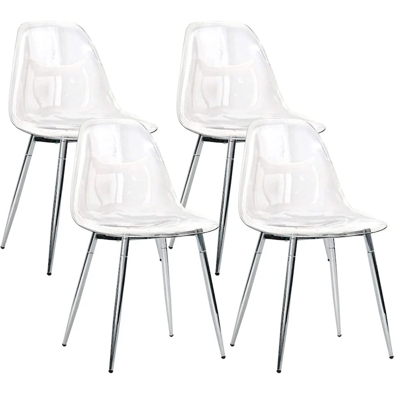 Modern Plastic Shell Accent Side Chairs with metal Legs, Transparent