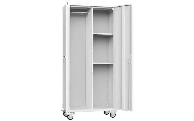 MAYEERTY 72-Inch Black Metal Garage Storage Cabinet, Lockable with Adjustable Shelves and Wheels