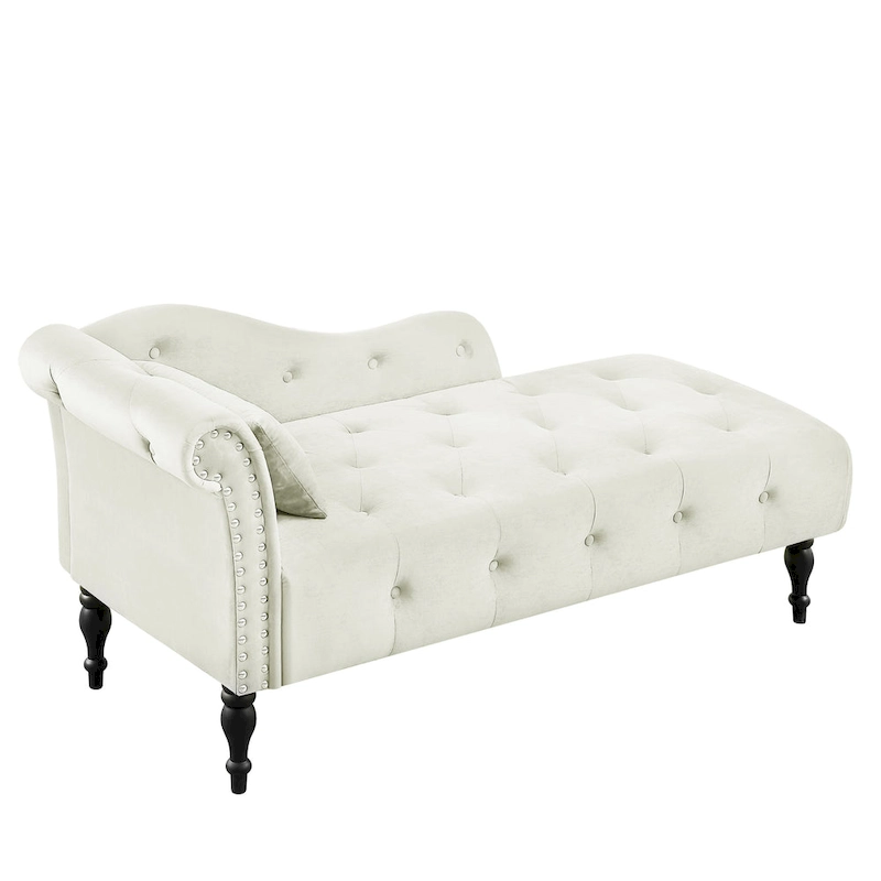 60.6 Velvet Upholstered Button Tufted Chaise Lounge Chair with Nailheads
