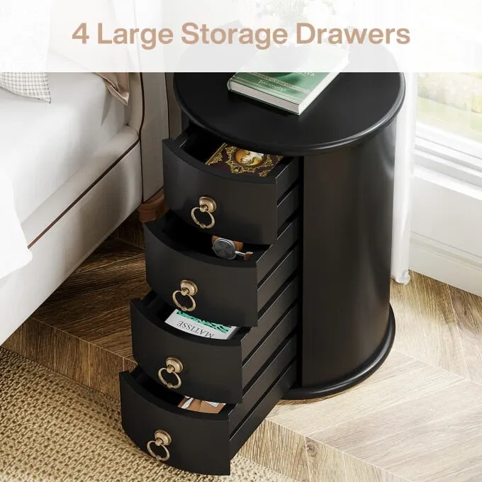 Cherry Brown Nightstand with 4 Drawers - Mid-Century Wood Bedside Table