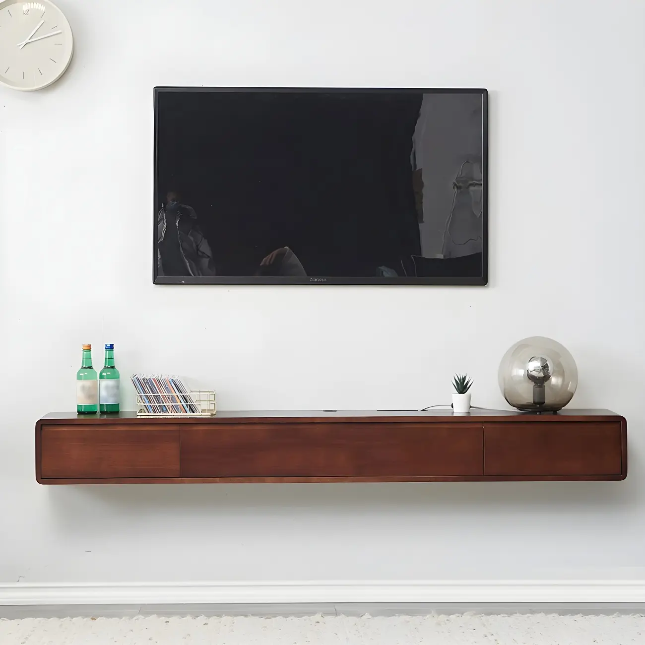 Rectangular Wall-Mounted Wood Drawers TV Stand White