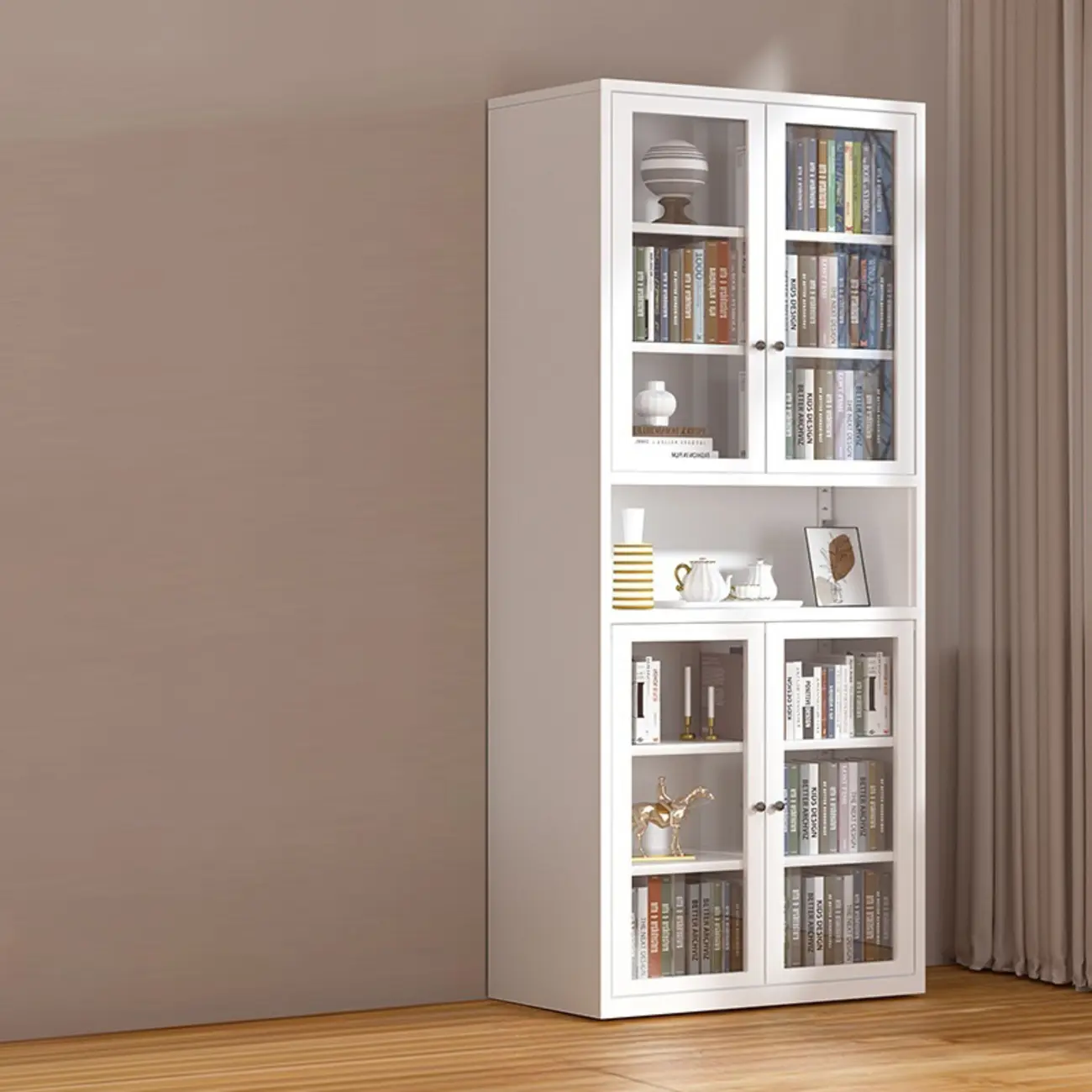 79'' White Alloy Rectangle Storage Cabinet with Exterior Shelf