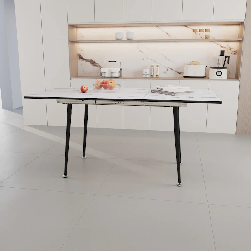 White Round Dining Table, Metal Legs, Seats 4