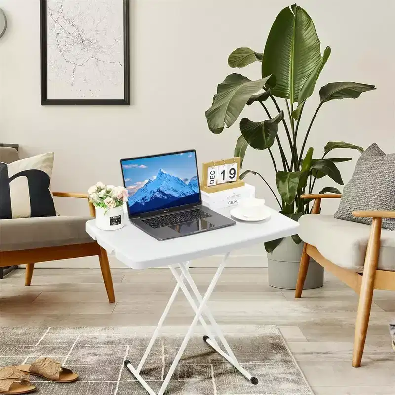 Folding Table, Plastic Personal Foldable Tables, Adjustable Rectangular Dining Table, Simple Bedside Square Table, for Party, 76 * 50Cm
