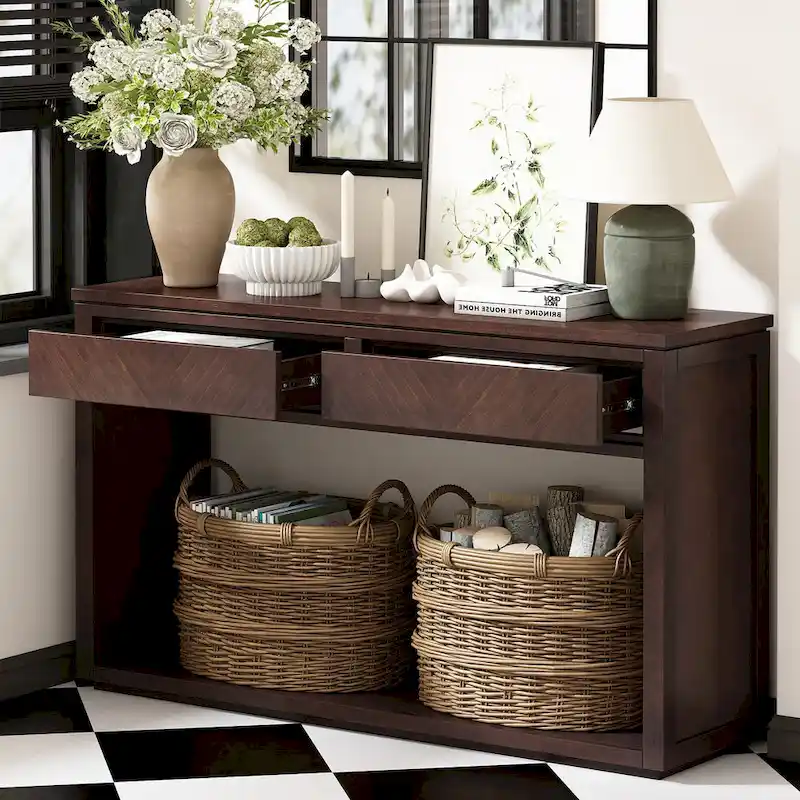 55 Rustic Wooden Entryway Console Table(Espresso)