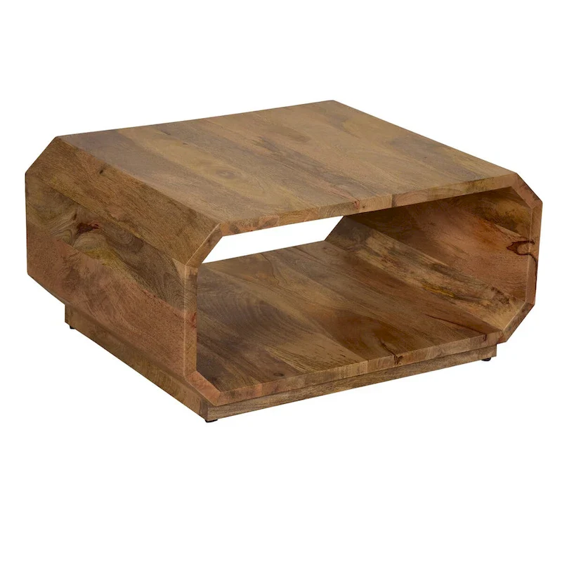 30 Inch Coffee Table, Handcrafted Hollow Cube Shape, Natural Brown Mango Wood
