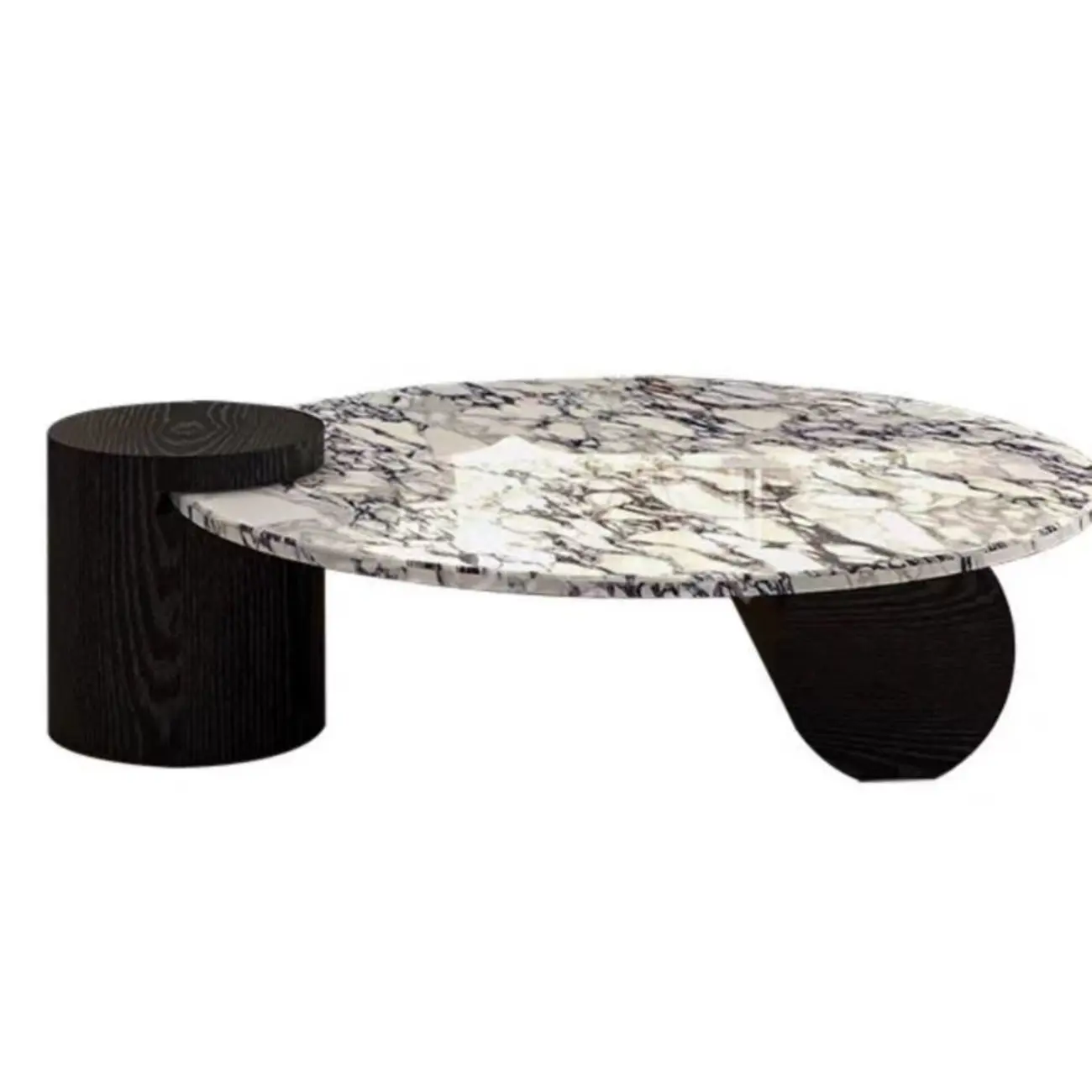 Elegant White Marble Round Wood Coffee Table