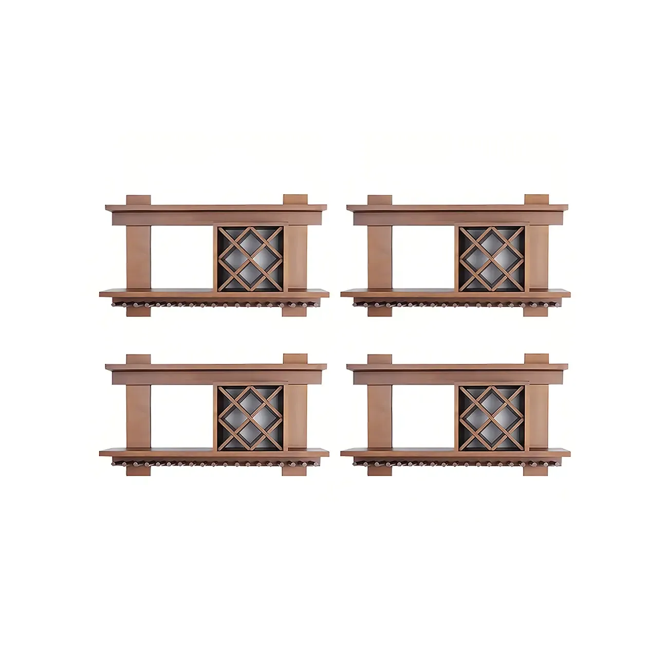 Pine Wooden Wall-Mounted Display Open Wine Bottle & Glass Rack