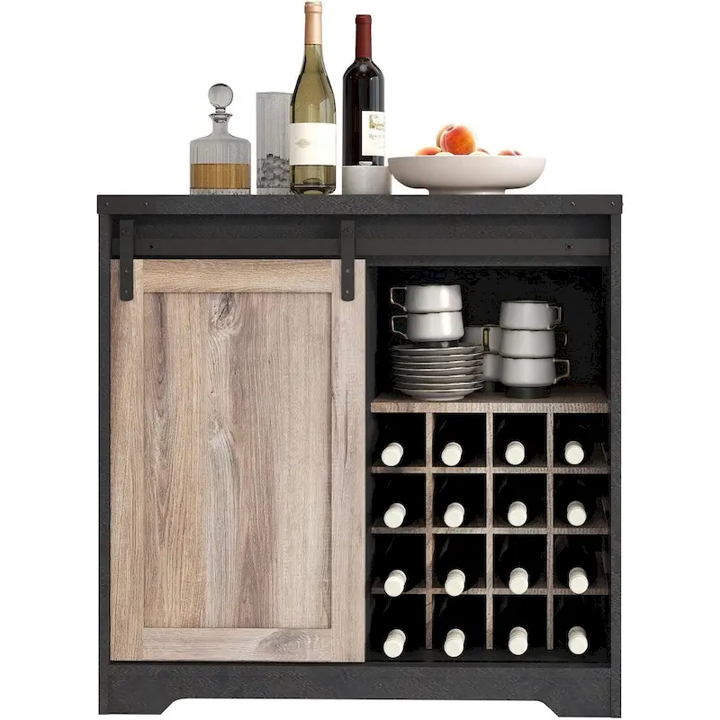 Dark Grey Storage Cabinet with Sliding Barn Door