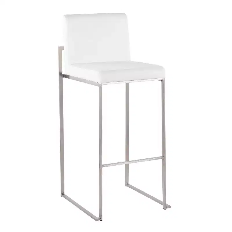 LumiSource Set of 3 Fuji High Back Barstools Stainless Steel/White Velvet