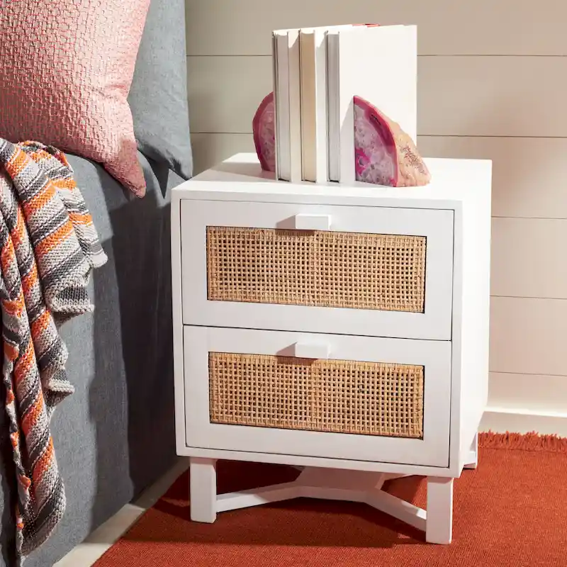 Natural / Black / White Rattan 2-Drawer Nightstand