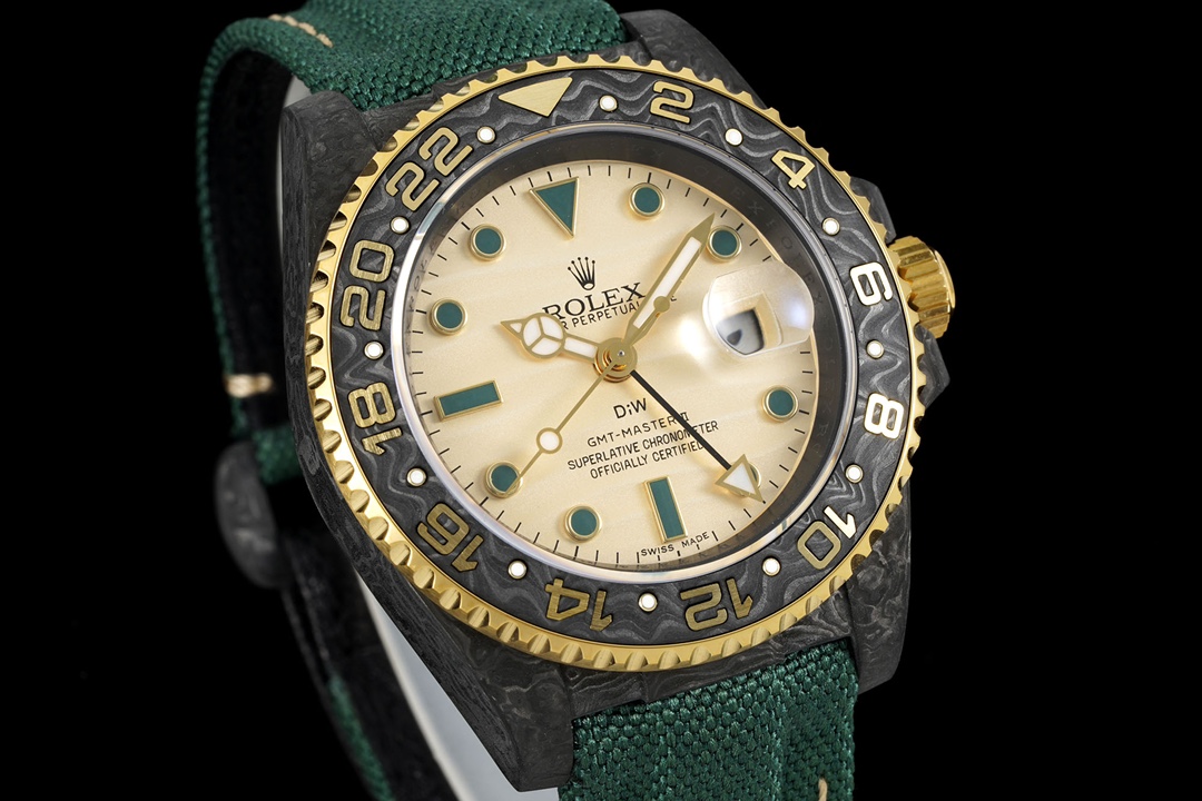 Full front view of 1:1 clone watches DiW GMT-Master II with champagne dial