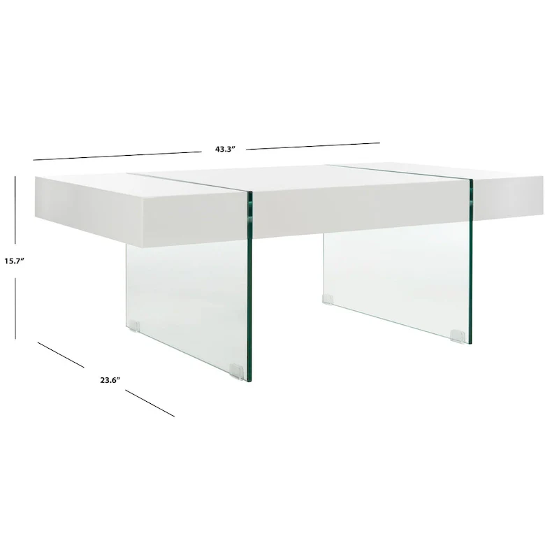 SAFAVIEH Pluma Glass Leg Rectangular Coffee Table - 43.3 W x 23.6 L x 15.7 H - 43Wx24Dx16H