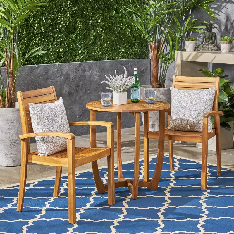 Westbridge 3pc Acacia Wood Bistro Set - Teak - Christopher Knight Home: Weather-Resistant, Galvanized Steel Hardware