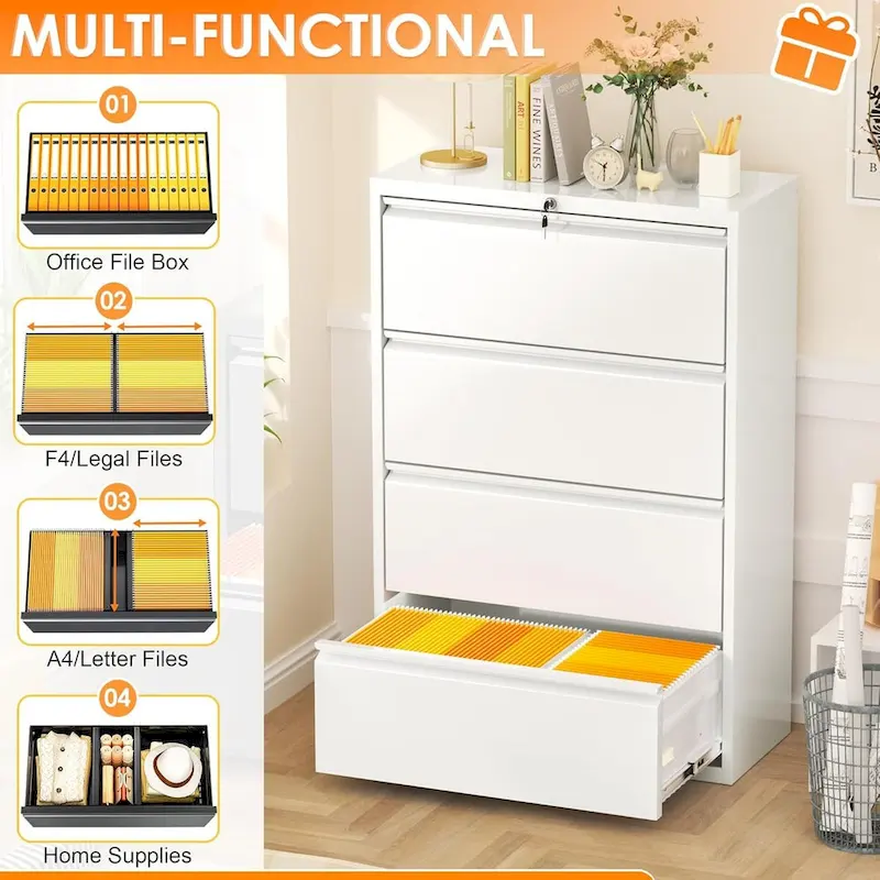 4 Drawer Metal Lateral Filing Cabinet with Lock