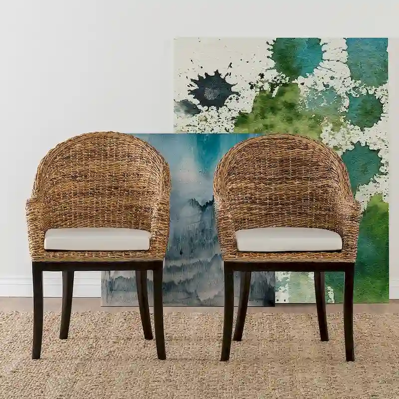 Multi-tone Brown Rattan Side Chair with Cushion, Single Seat, Short