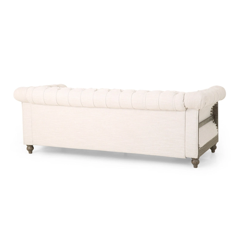 Beige Chesterfield Button Tufted 3-seater Sofa with Wood Legs