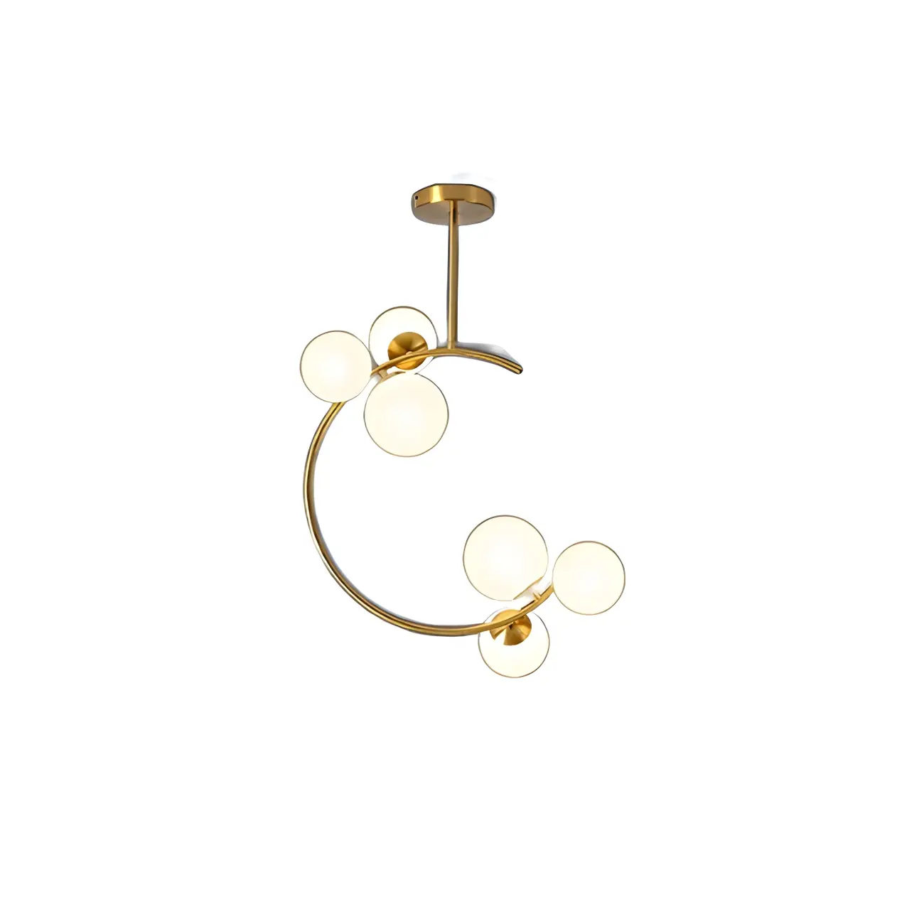 Modern Globe Glass Metal Gold Semi Flush Ceiling Light