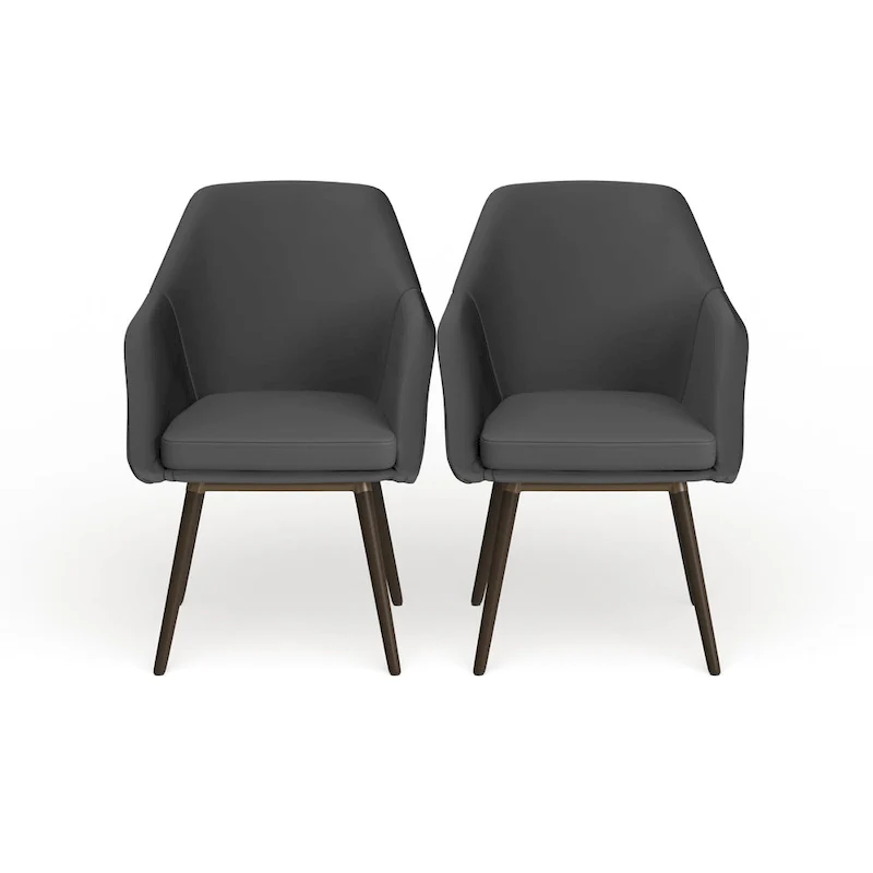 Grey faux leather armchair with beech wood legs