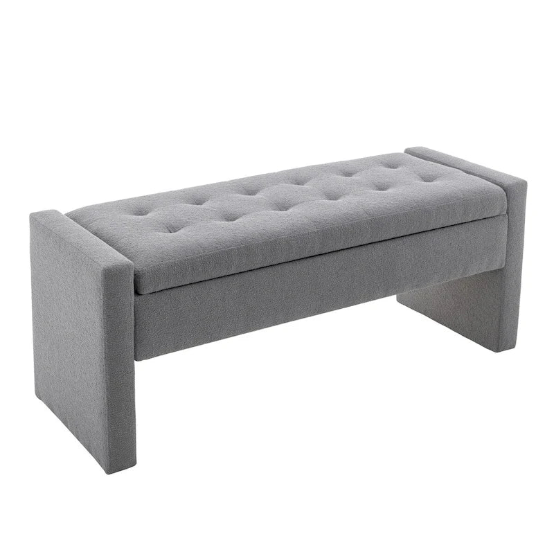 Boucle Fabric Flip-Top Storage Bench — 48